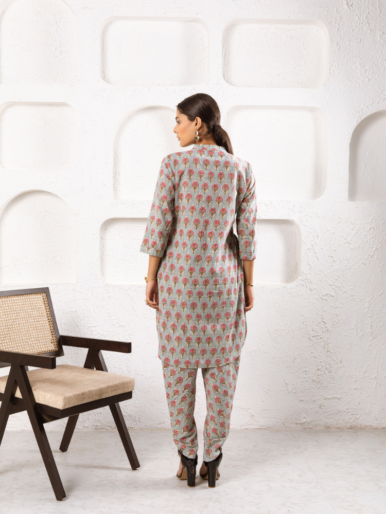 Pink Pansy Dhoti Co-Ord Co-ord Set by Marche in grey color for women Worldwide