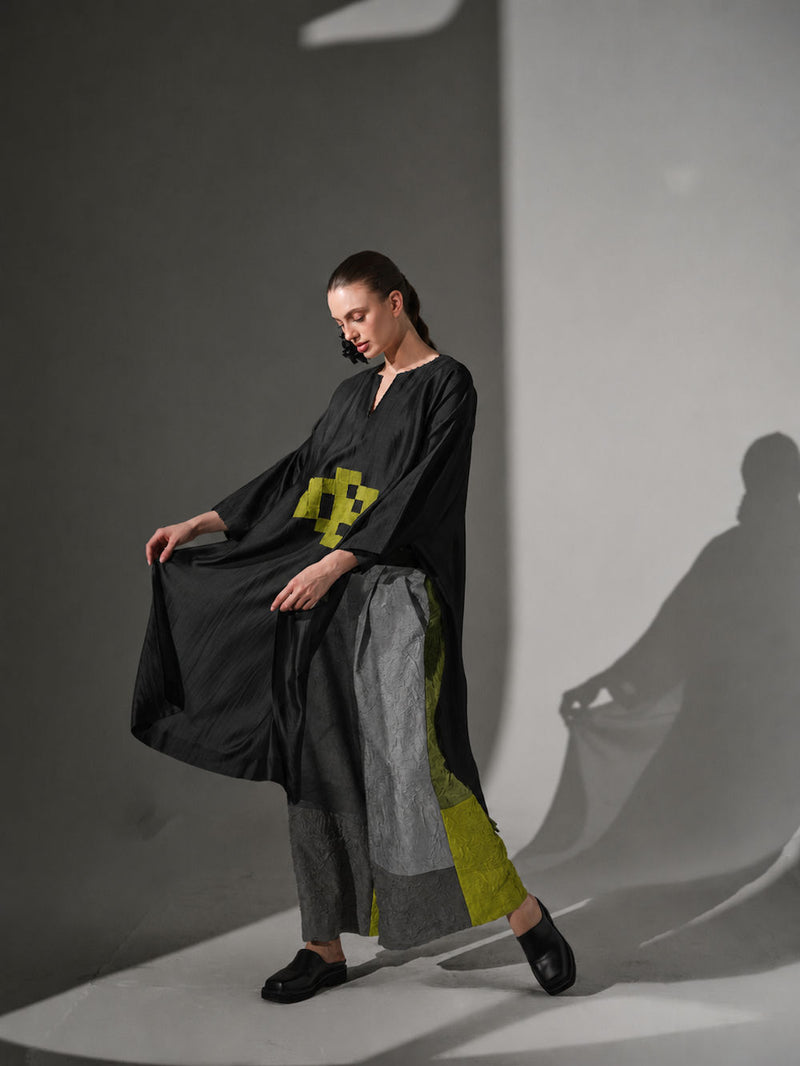 Awaken Pants-Ash grey + Black crushed silk pant/trouser by Stoique in ash grey, black for women Worldwide