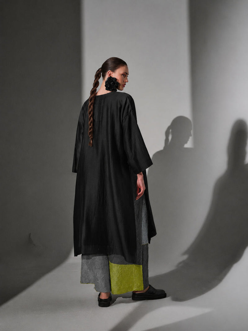 Trace Tunic-Black + Lime + Ash gree silk chanderi tunics and kaftans by Stoique in black, lime, ash gree for women Worldwide