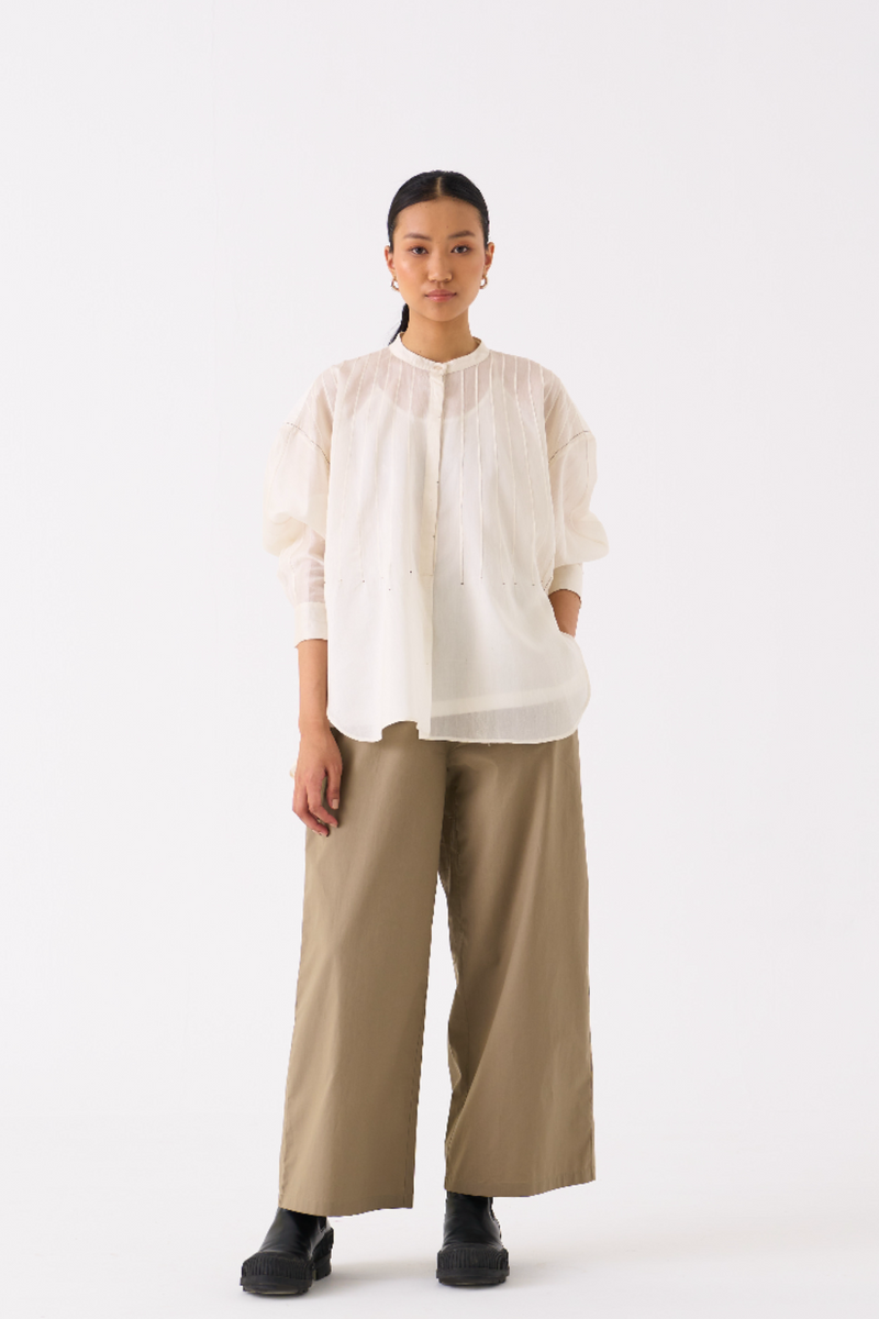 BAT SLEEVE TOP CO-ORD 
(SET OF 2)-IVORY & SAGE poplin by THREE for women Worldwide