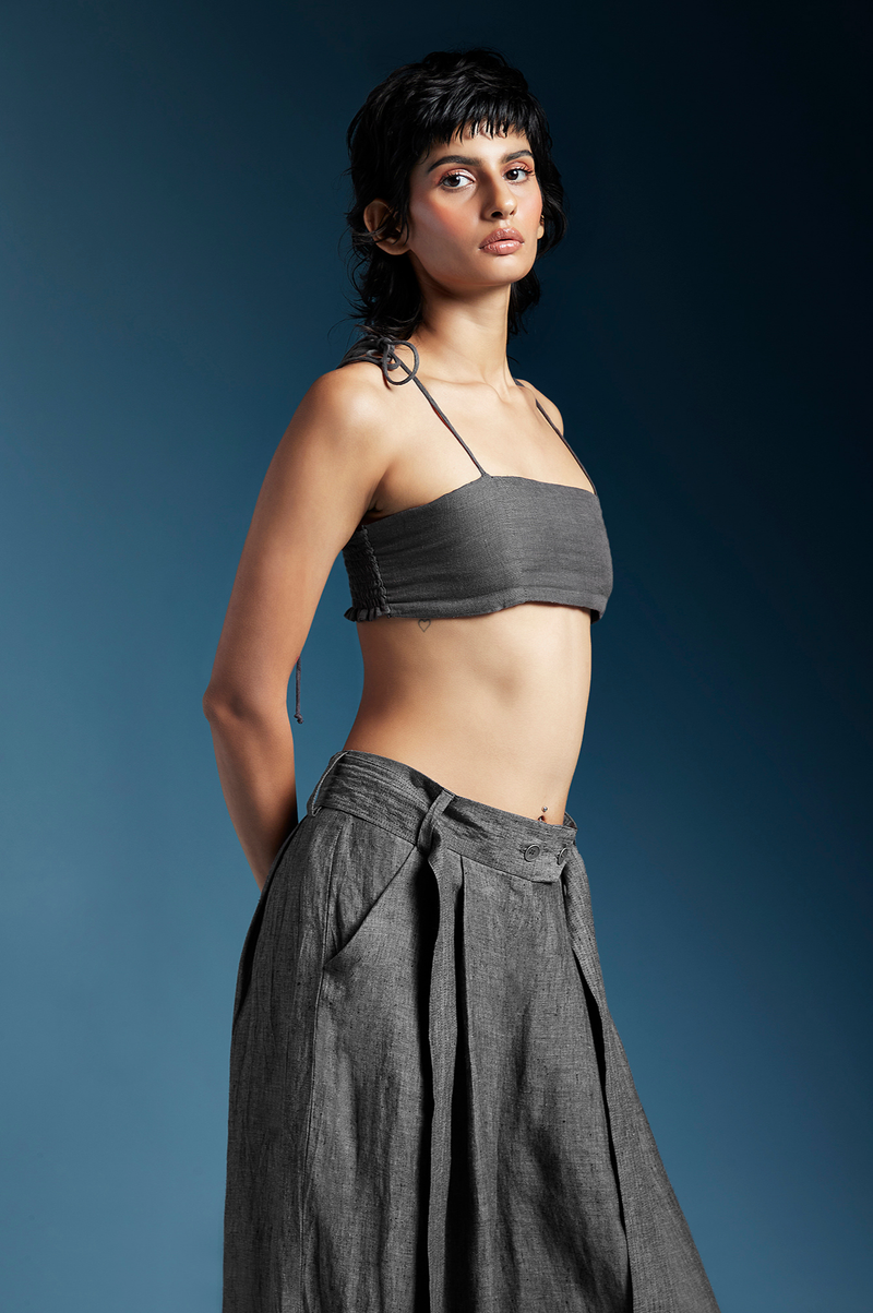 Skye Trousers in Grey-Charcoal Grey by Chola in grey color for women Worldwide