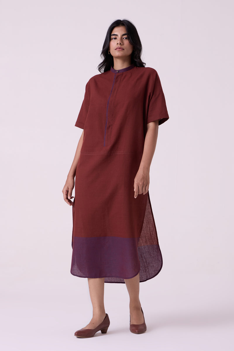 Hane Brown Colourblocked HandwovenTunic handwoven cotton tunics/kaftan by The Summer House in brown for women Worldwide