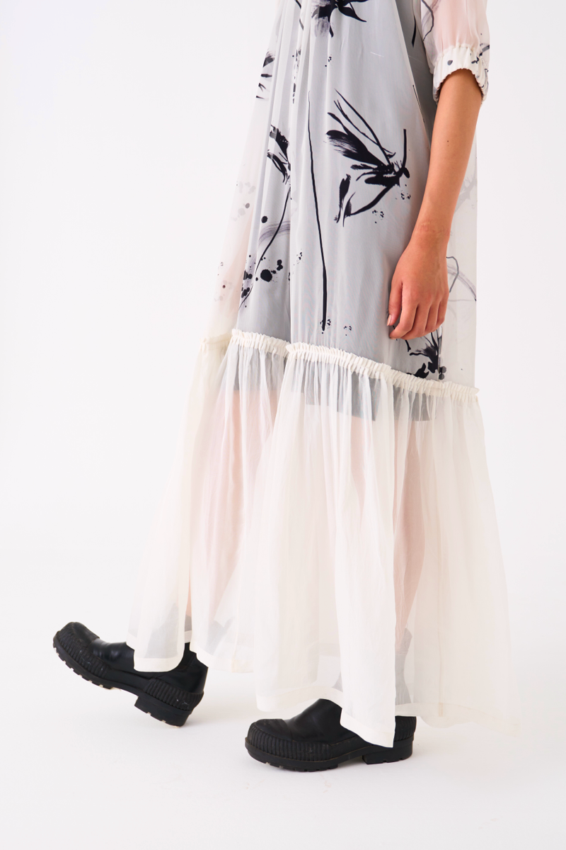 SHEER BOTTOM FRILL DRESS
-BLACK/WHITE organza by THREE in black color for women Worldwide