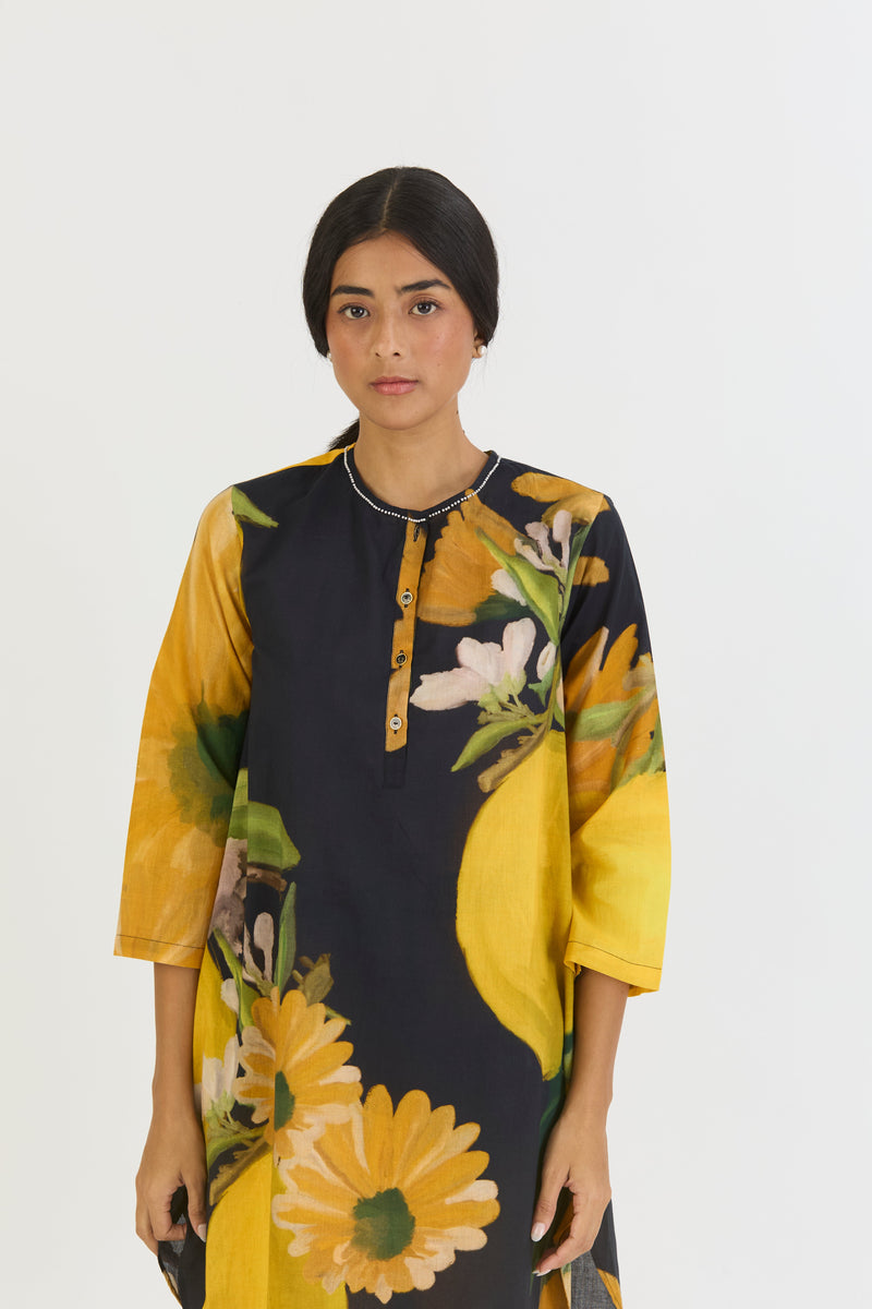 POMELLO SHORT KURTA SET cotton by Yam in yellow color for women Worldwide