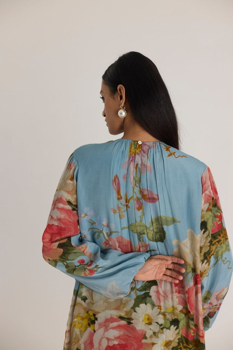 TAFFY EMBROIDERED SHORT DRESS by Yam in blue color for women Worldwide