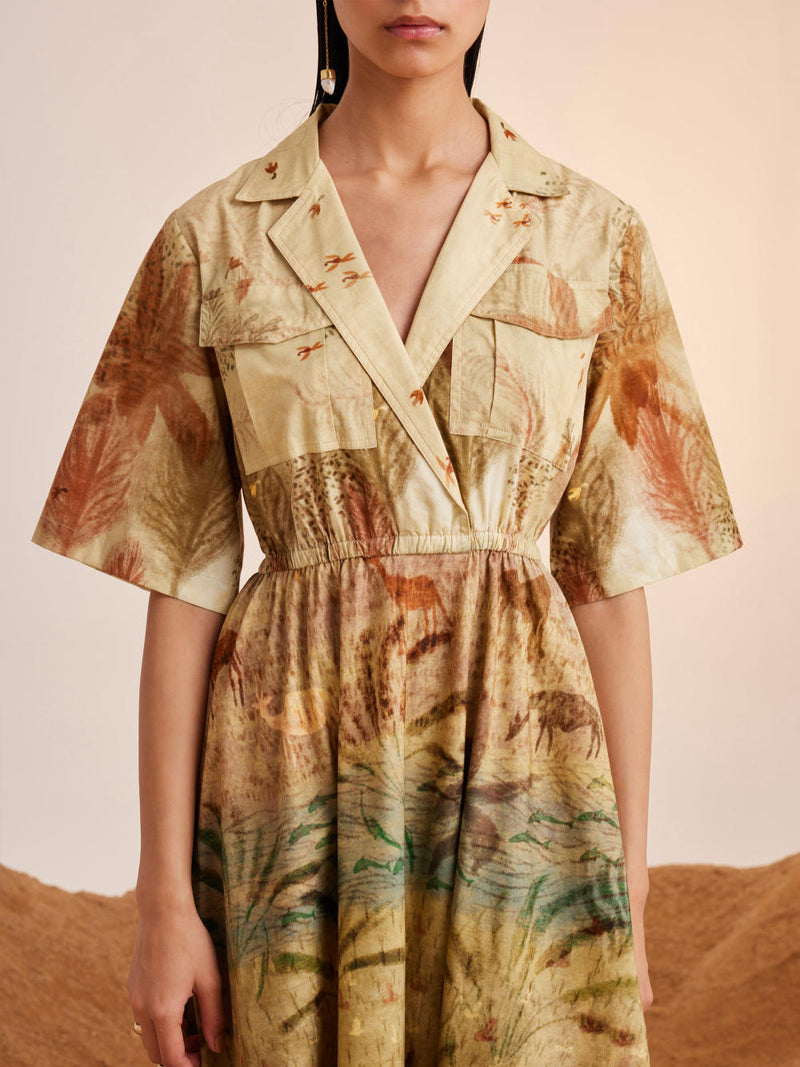 Print Blocked Dress-Woods cotton Dress by CORD for women Worldwide