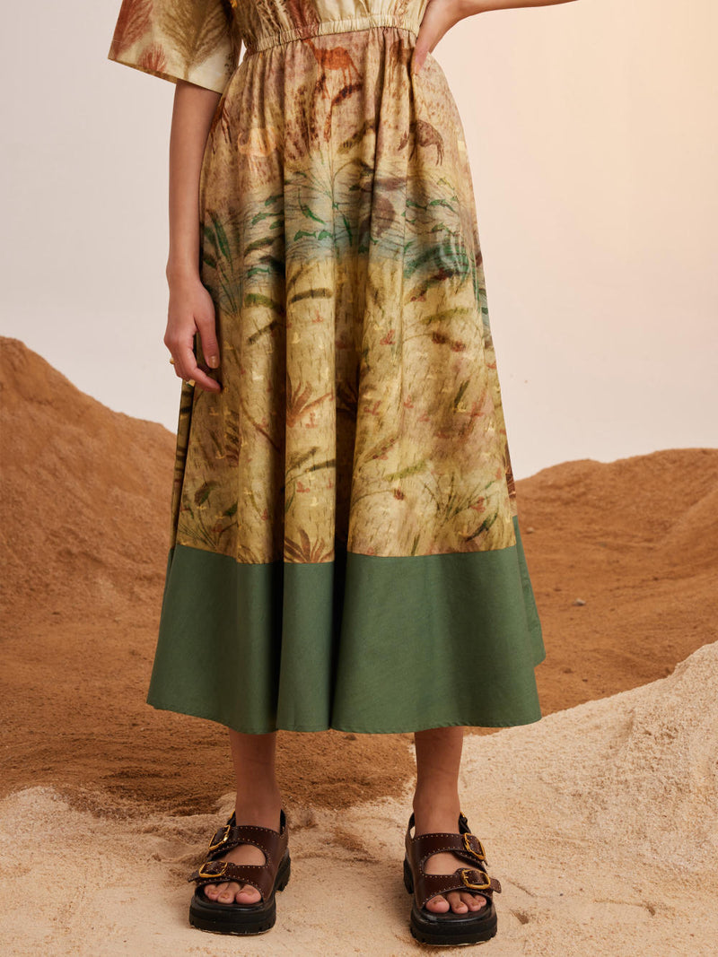 Print Blocked Dress-Woods cotton Dress by CORD for women Worldwide