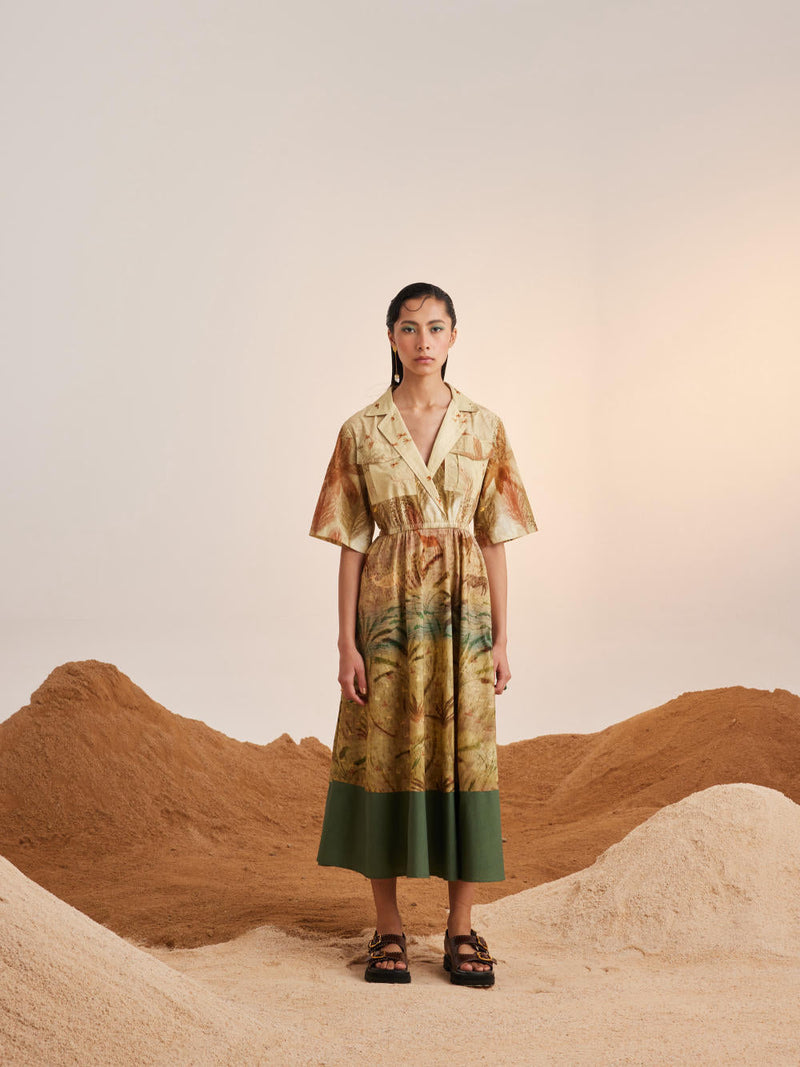 Print Blocked Dress-Woods cotton Dress by CORD for women Worldwide