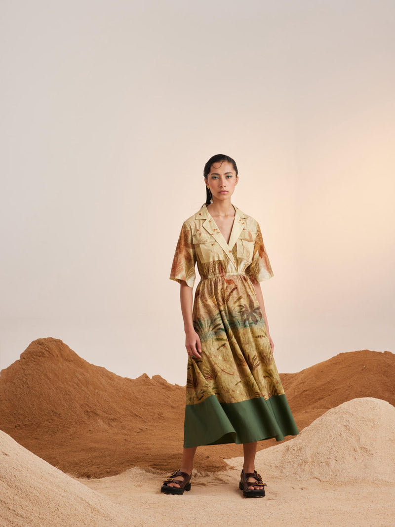 Print Blocked Dress-Woods cotton Dress by CORD for women Worldwide