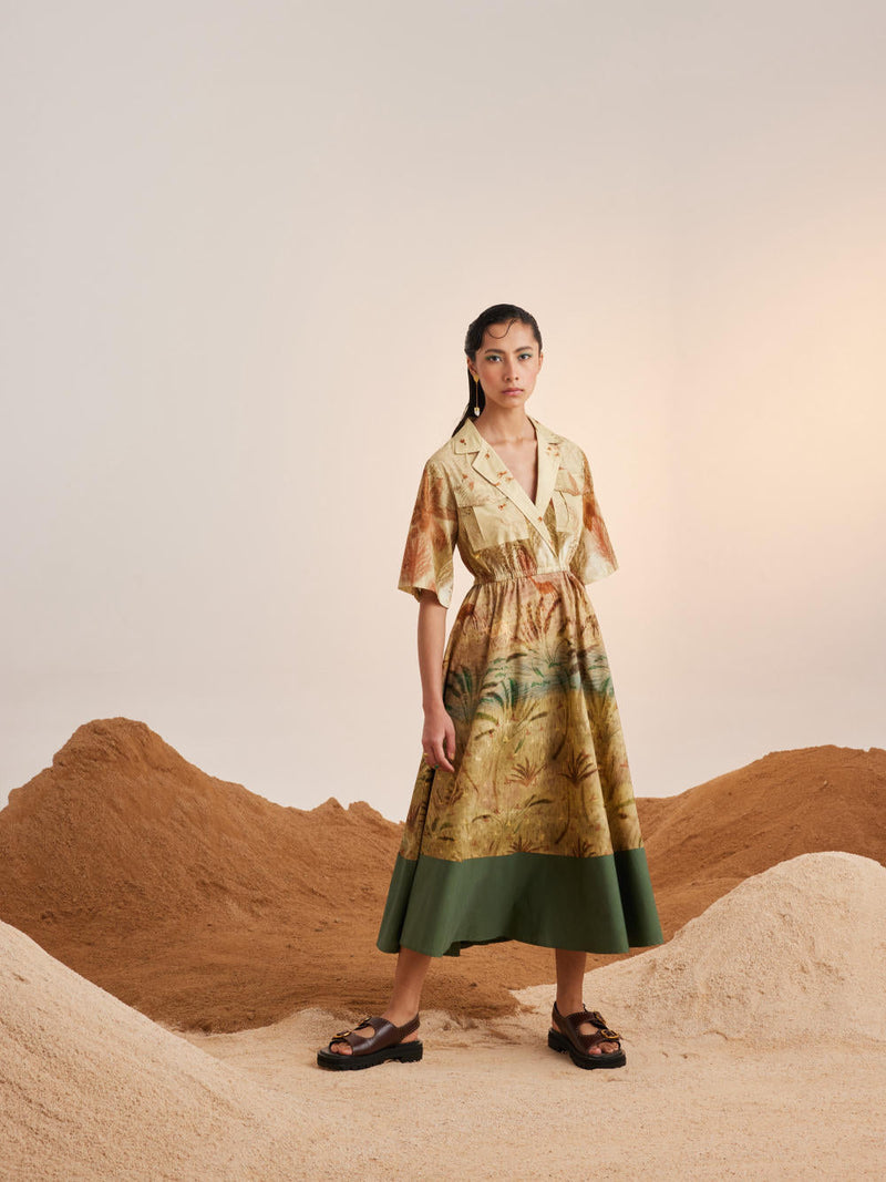 Print Blocked Dress-Woods cotton Dress by CORD for women Worldwide