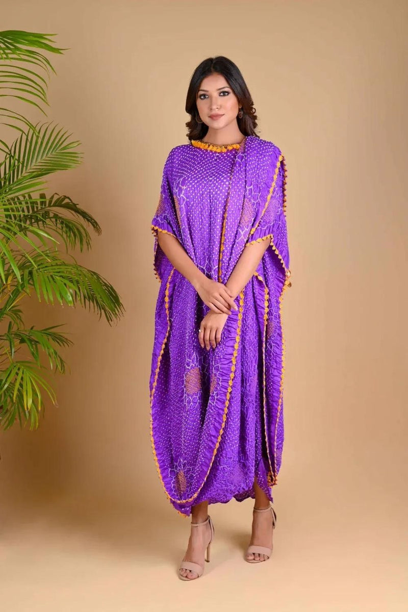 DRAPE DRESS - VALLEY OF FLOWERS-LAVENDER silk by Dyelogue for women Worldwide