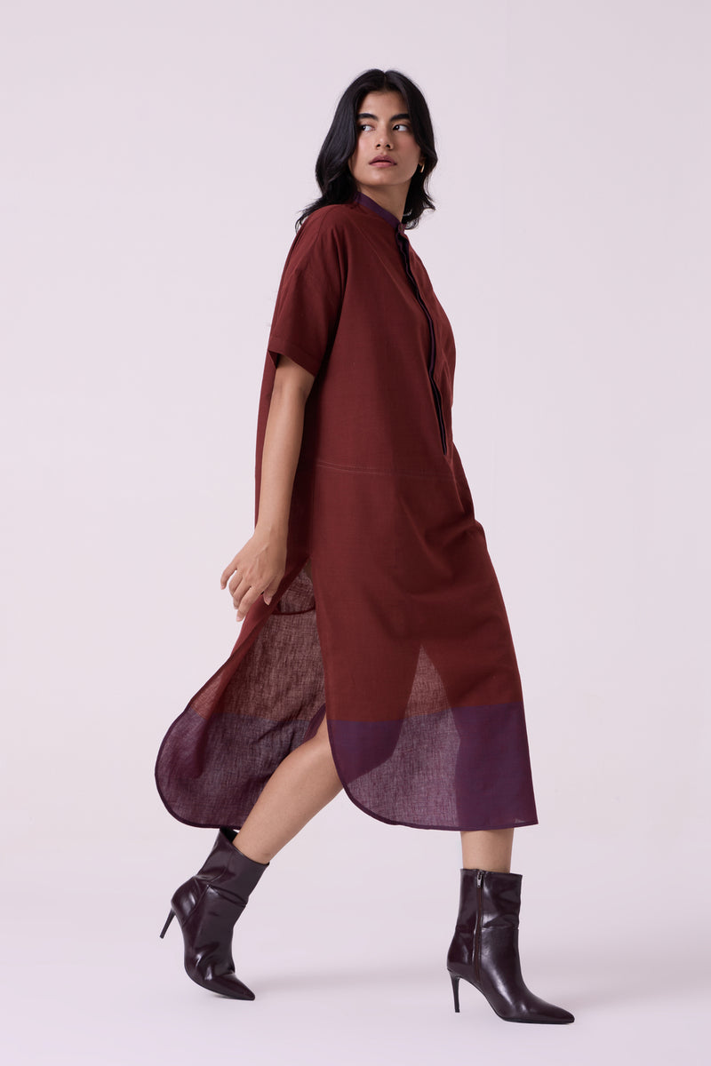 Hane Brown Colourblocked HandwovenTunic handwoven cotton tunics/kaftan by The Summer House in brown for women Worldwide