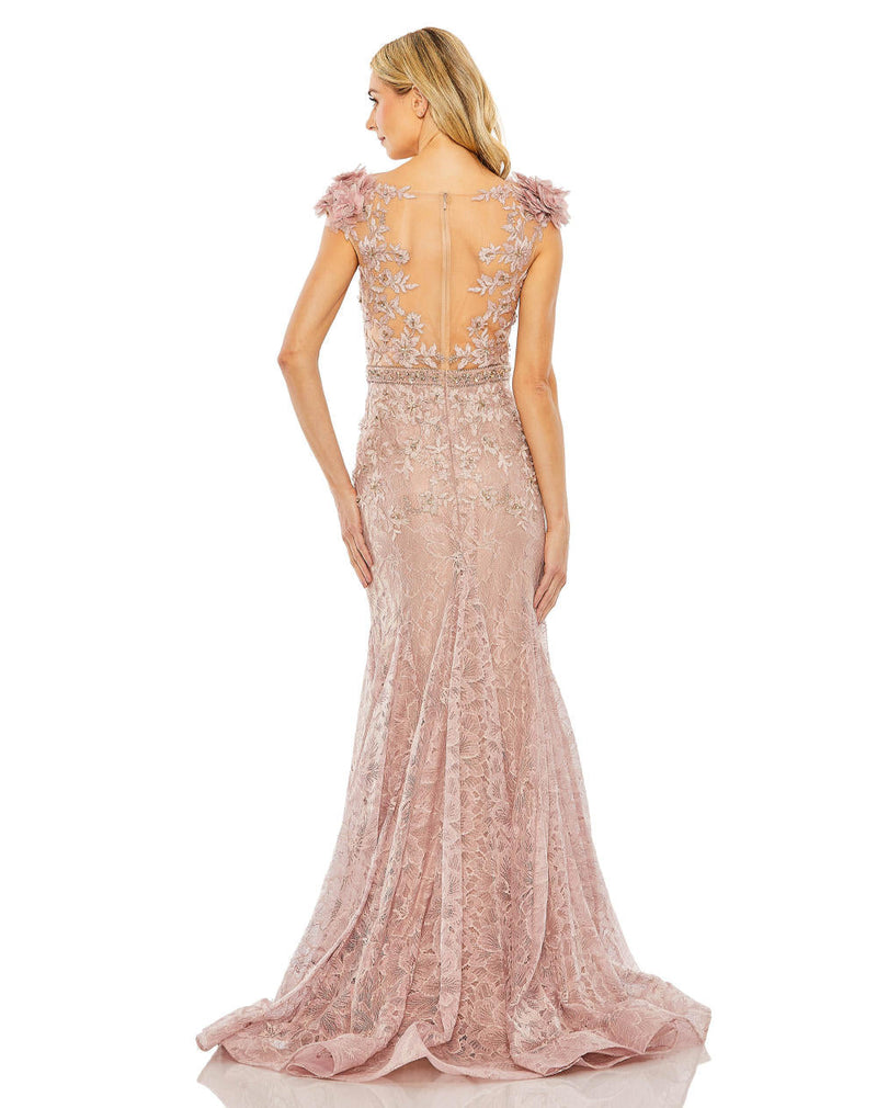 MD-79368 Off Sh Feathered Gown-Brown by Mac Duggal in brown color for women Worldwide