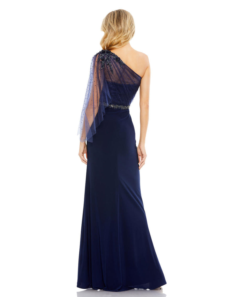 79392-Embellished One Shoulder Draped Gown by Mac Duggal in navy color for women Worldwide