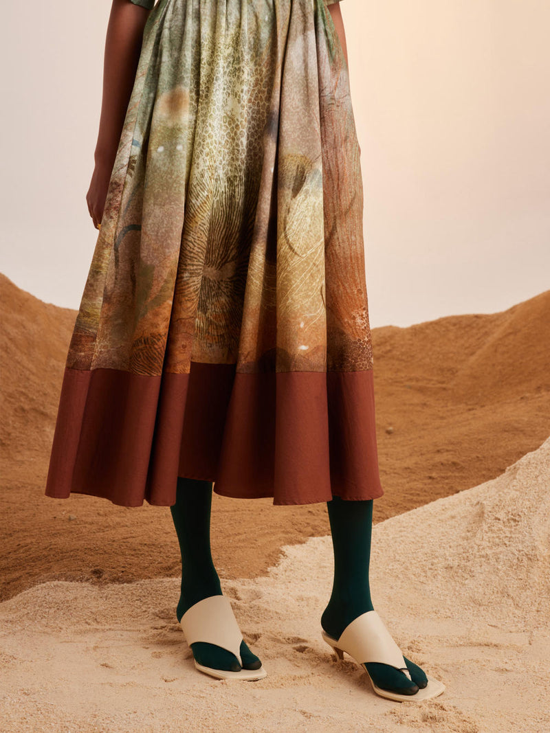 Print Blocked Dress-Underwater cotton Dress by CORD for women Worldwide