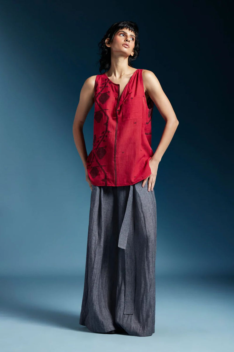 Crimson Top-Red cotton by Chola in red color for women Worldwide