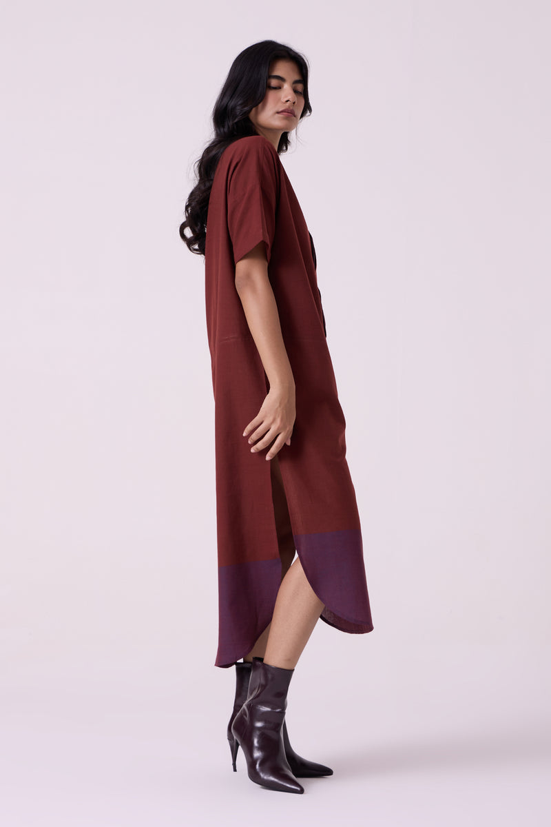 Hane Brown Colourblocked HandwovenTunic handwoven cotton tunics/kaftan by The Summer House in brown for women Worldwide