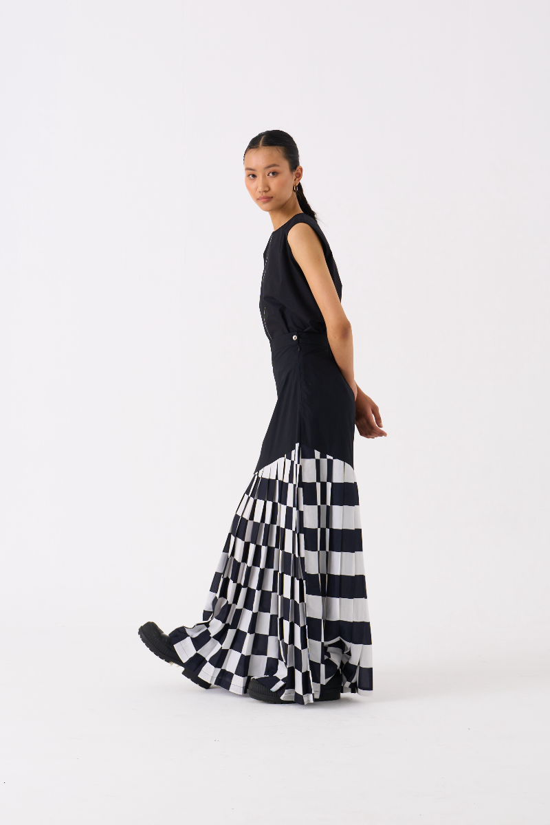 CHECKERED SKIRT-BLACK CHECK