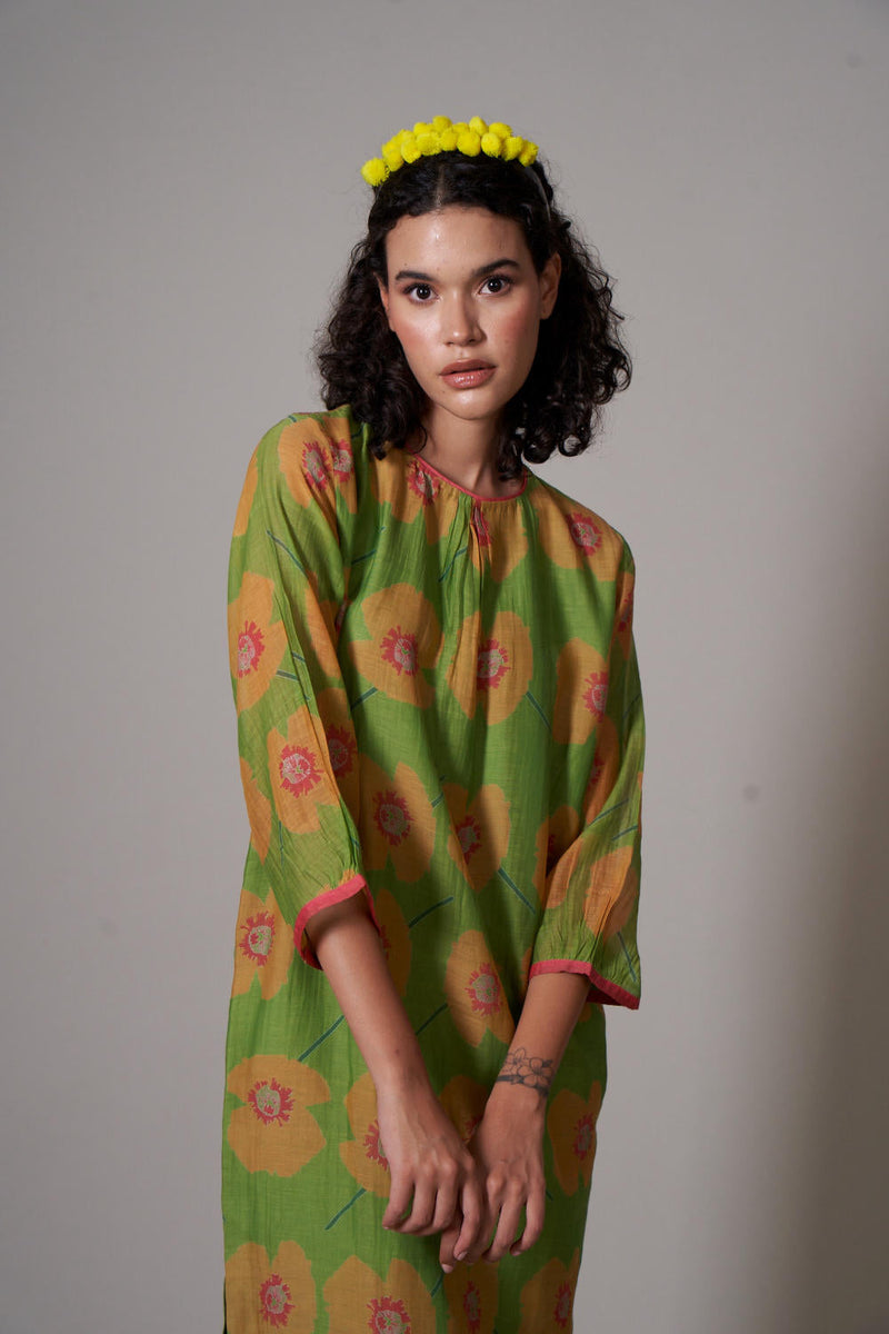 Ume mul cotton silk kurta set silk by Priti Prashant in green color for women Worldwide