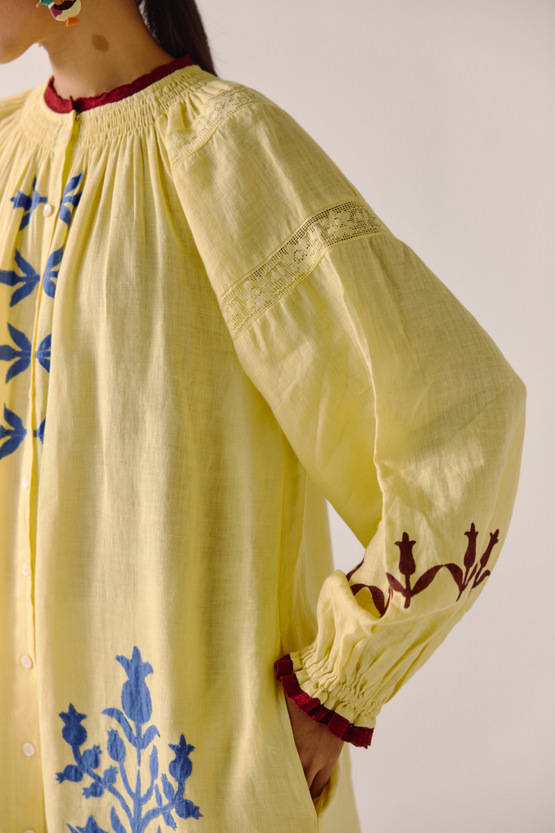 Chloe Dress - Butter Yellow Bird Applique by CORD in yellow for women Worldwide