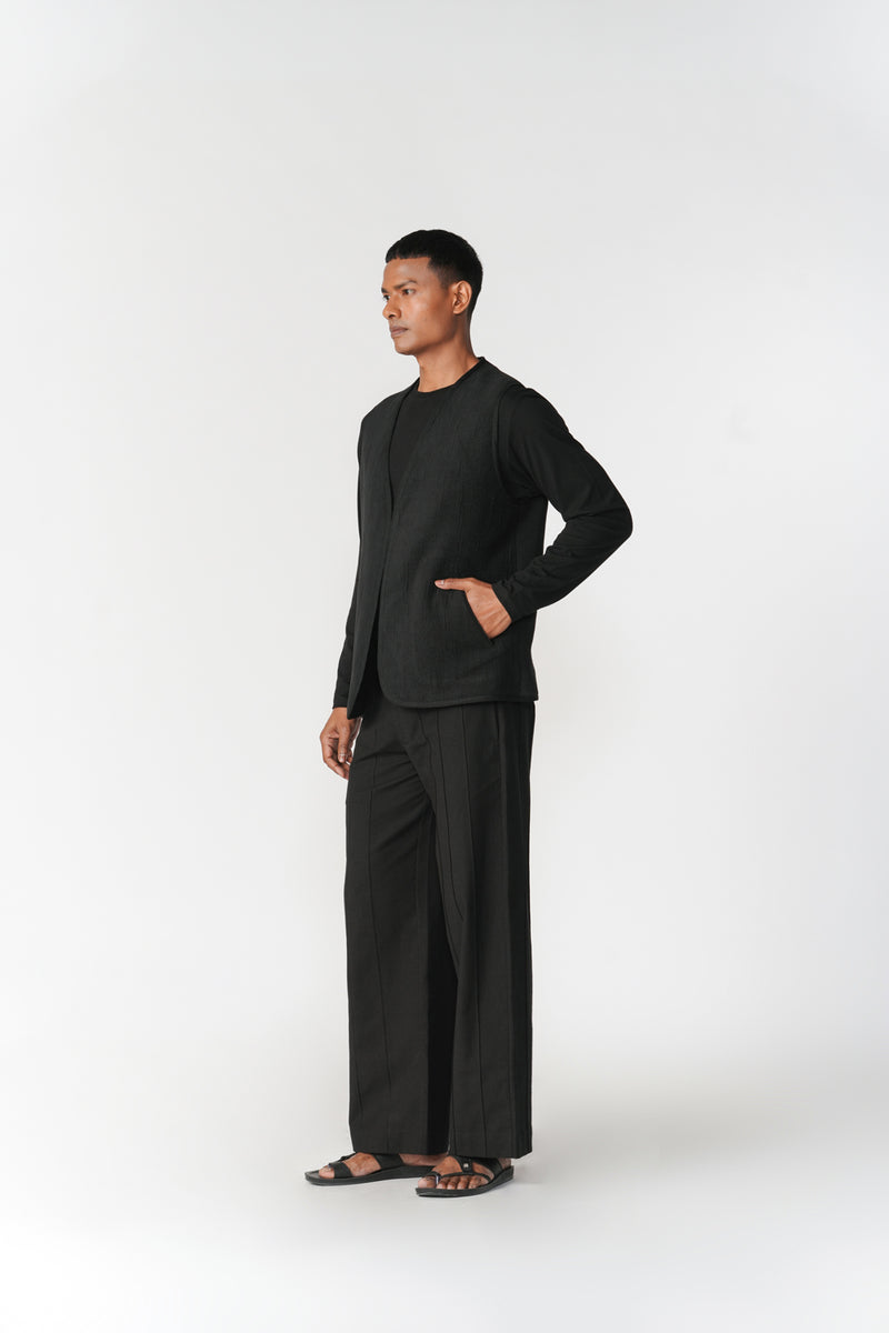 Reversible Linen-Chenille Vest jacket/overlay by Turn Black in black for men Worldwide