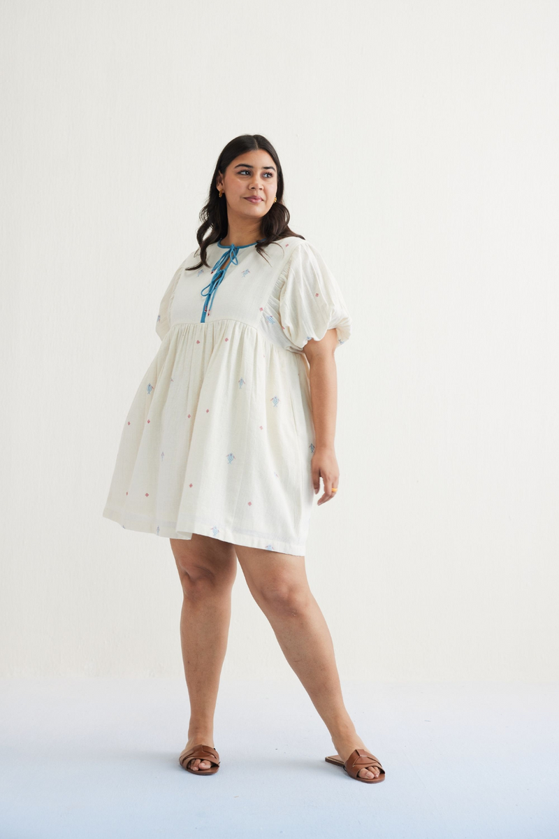 Swim Free Handwoven Kala Cotton Dress cotton by SUI in white color for women Worldwide