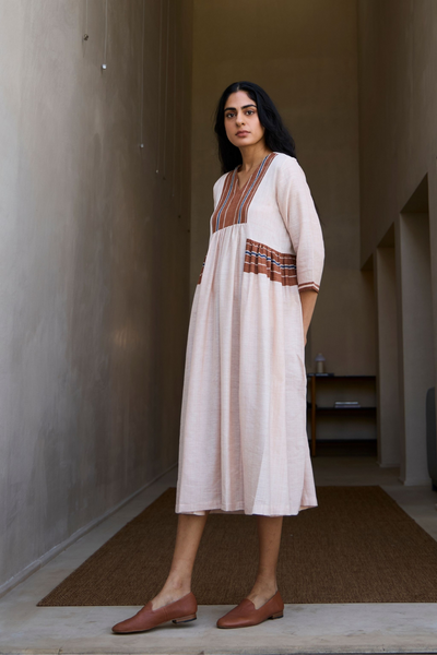 Ares Handwoven Pink Striped Dress