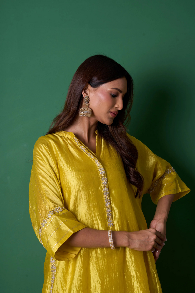 Radiance Kurta Set - Yellow with Dupatta silk by Priti Prashant in yellow color for women Worldwide