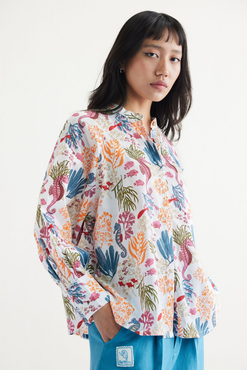Blooming Reef Lyocell Classic Shirt by SUI in white color for women Worldwide