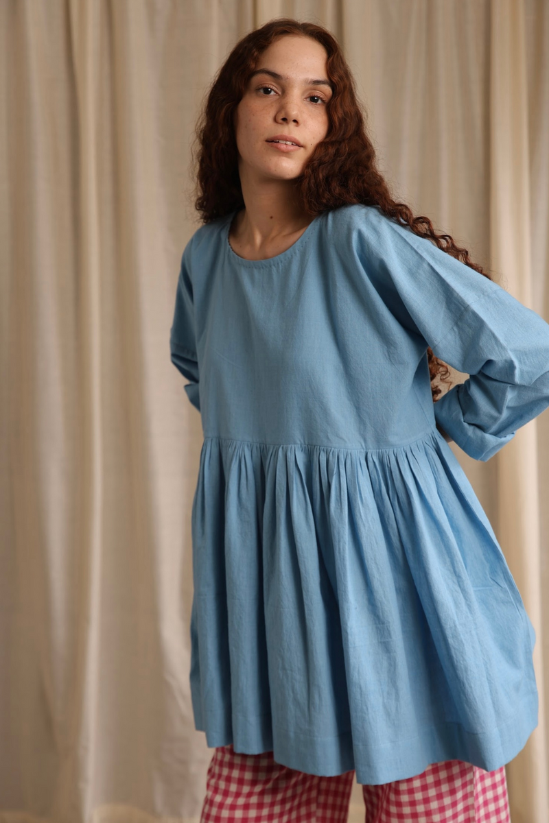 Sarah Top cotton by MASON AND MILL in blue color for women Worldwide