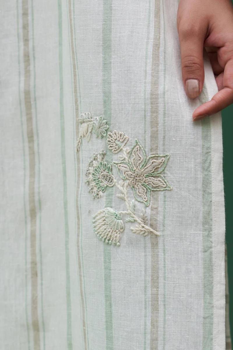 Eiko Striped Linen Kurta
 - Mint linen by Manan in mint color for women Worldwide