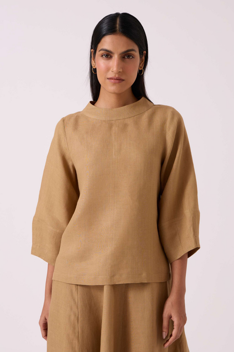 Bertie Tan Linen Top by The Summer House for women Worldwide