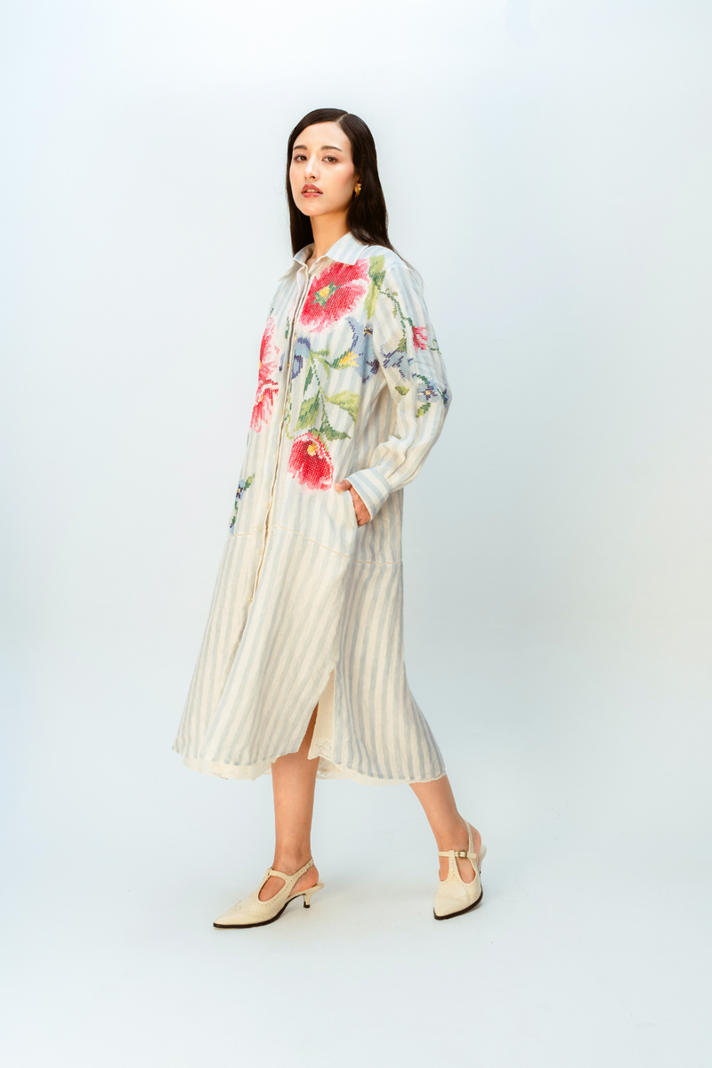 CLOUDED RIBBON DRESS linen dress by Ode to Odd in blue for women Worldwide