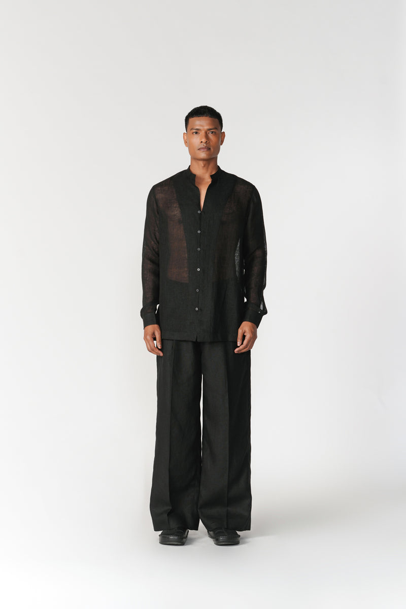 Relaxed Linen Gauze Shirt top/shirt by Turn Black in black for men Worldwide