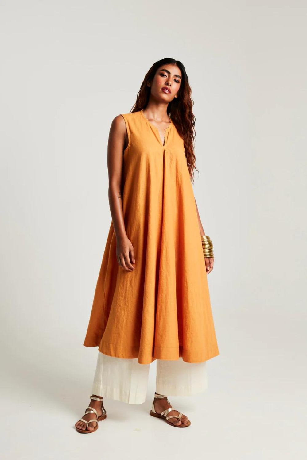 Mango Co-Linen Sleeveless Flared Kurta