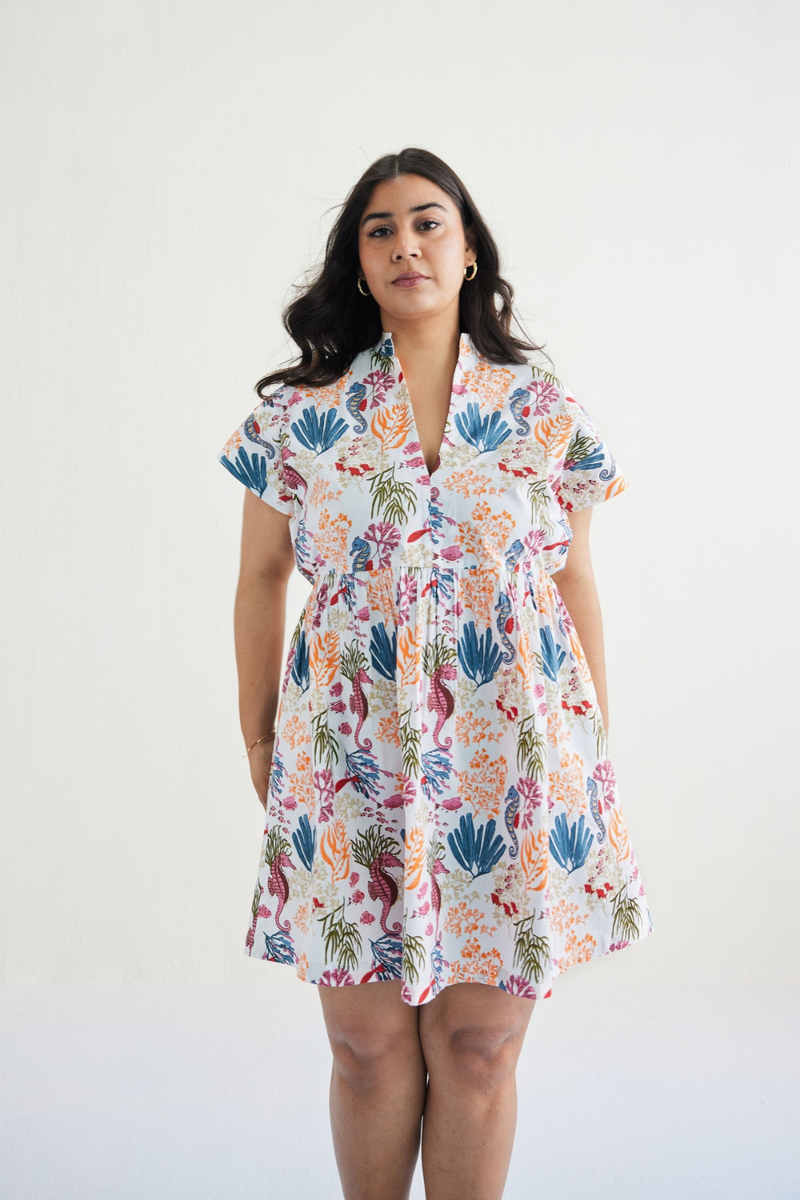 Ocean Heart Organic Cotton Dress poplin by SUI in white color for women Worldwide