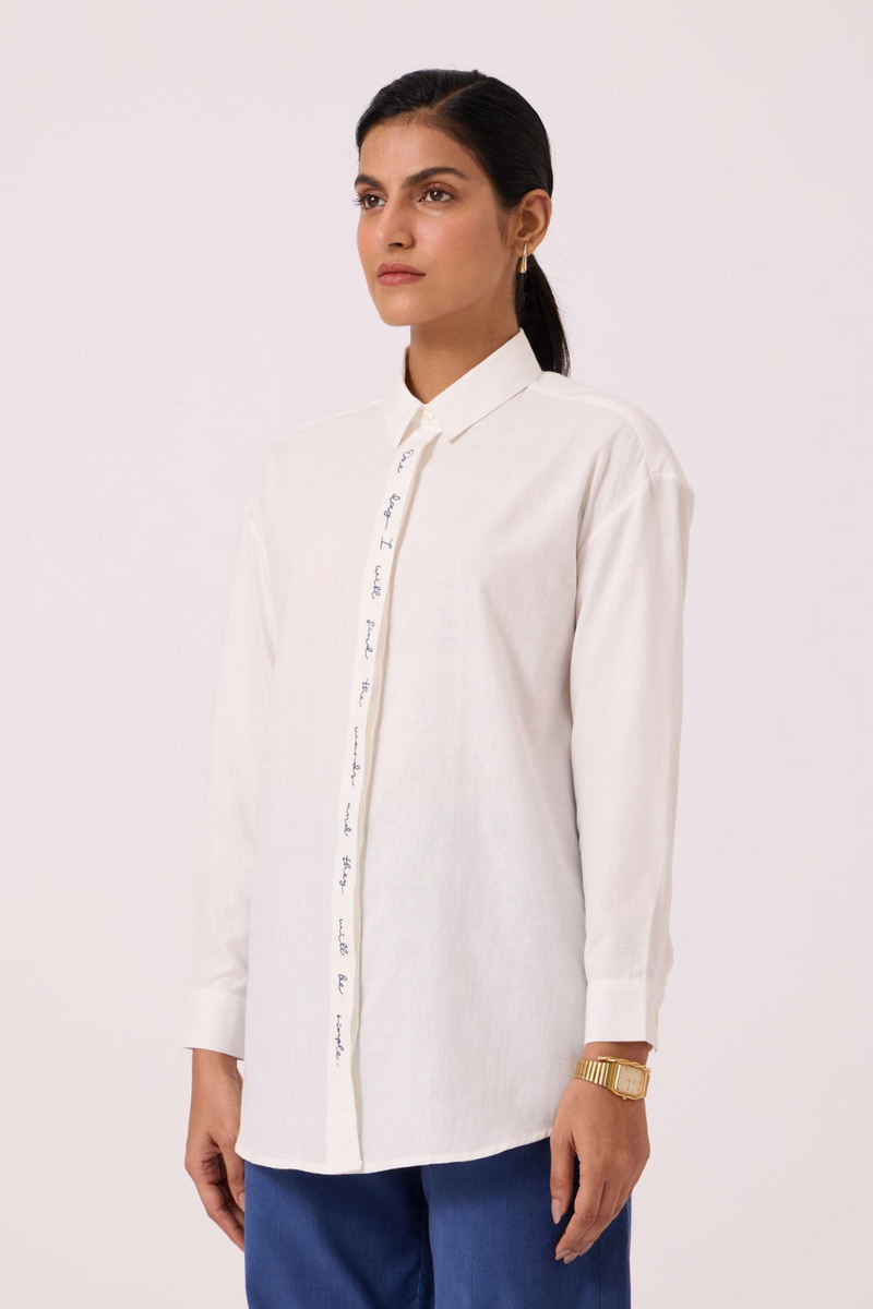 Kerouac Handwoven Embroidered Shirt cotton by The Summer House in white color for women Worldwide