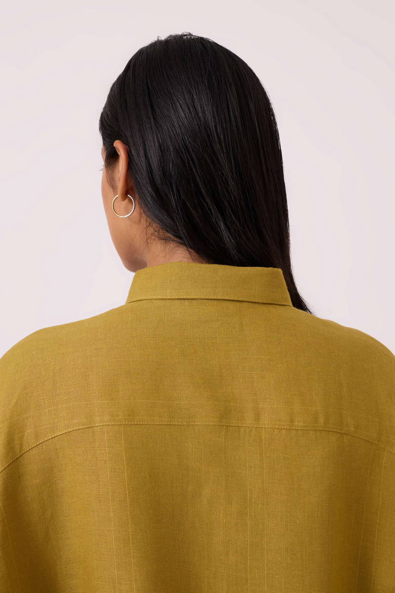 Perico Olive Linen Shirt by The Summer House in olive color for women Worldwide