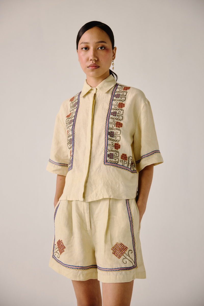 Leo Set - Ivory Cross Stitch Emb. by CORD in ivory for women Worldwide