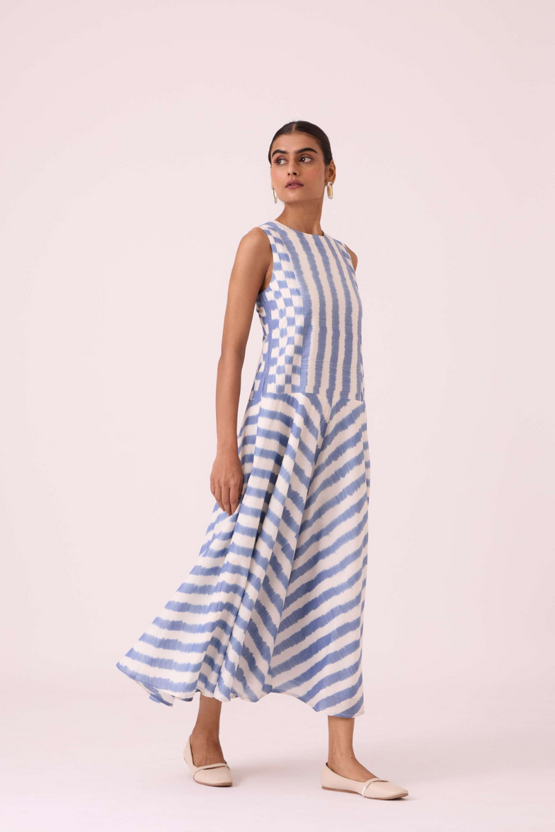 Myshkin Blue Striped Ikat Dress cotton by The Summer House in blue color for women Worldwide
