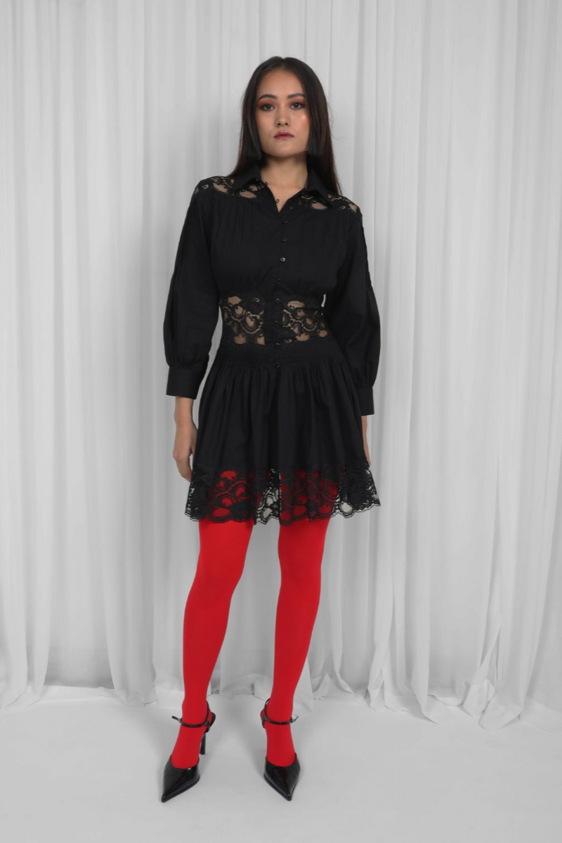 Salem Mini Dress-Black 100% cotton by Leh Studios in black color for women Worldwide
