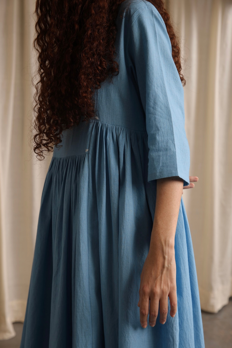 Bonnie Dress - Cornflower cotton by MASON AND MILL in blue color for women Worldwide
