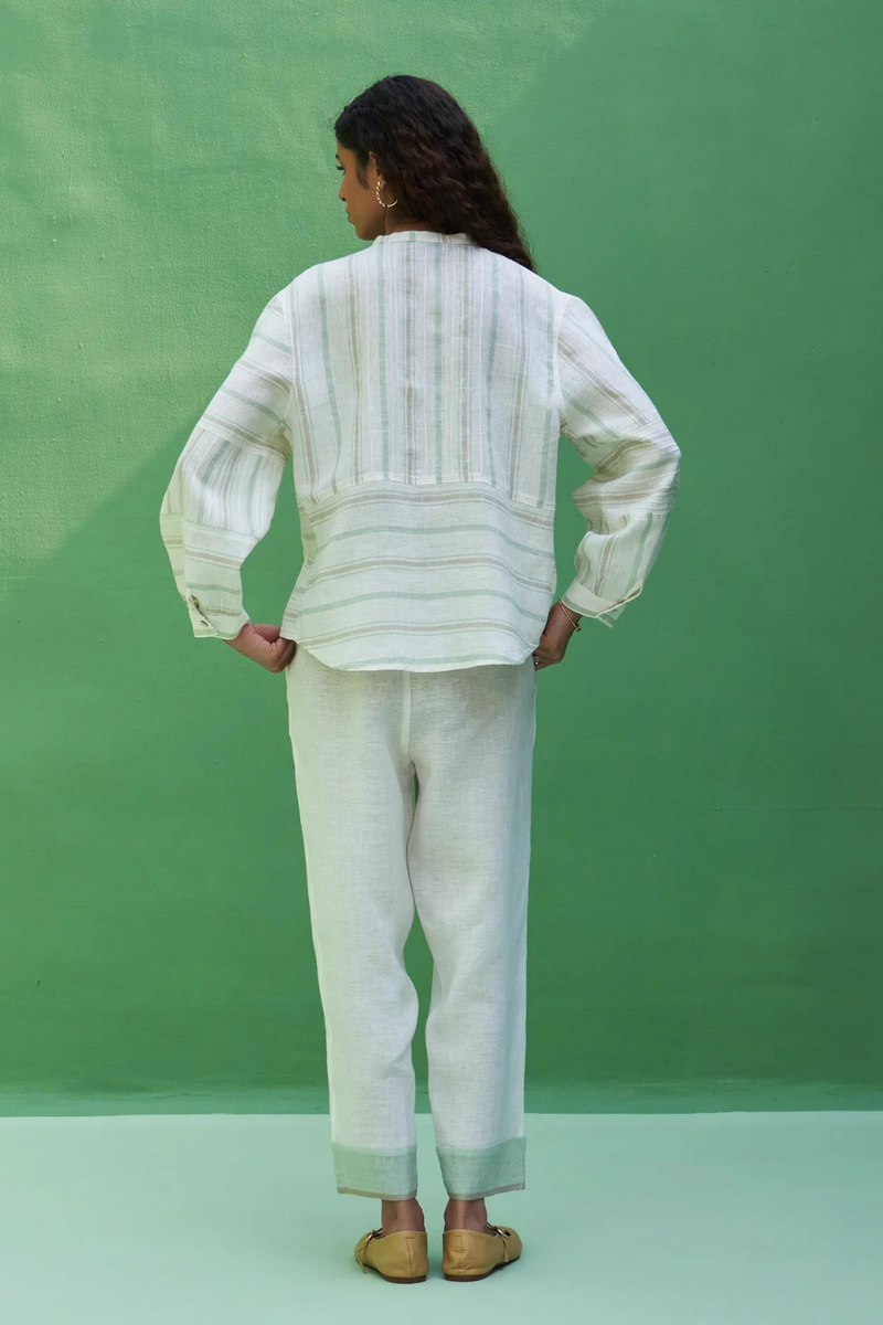 Miyu Striped Linen Co-ord Set
 - Mint linen by Manan in mint color for women Worldwide