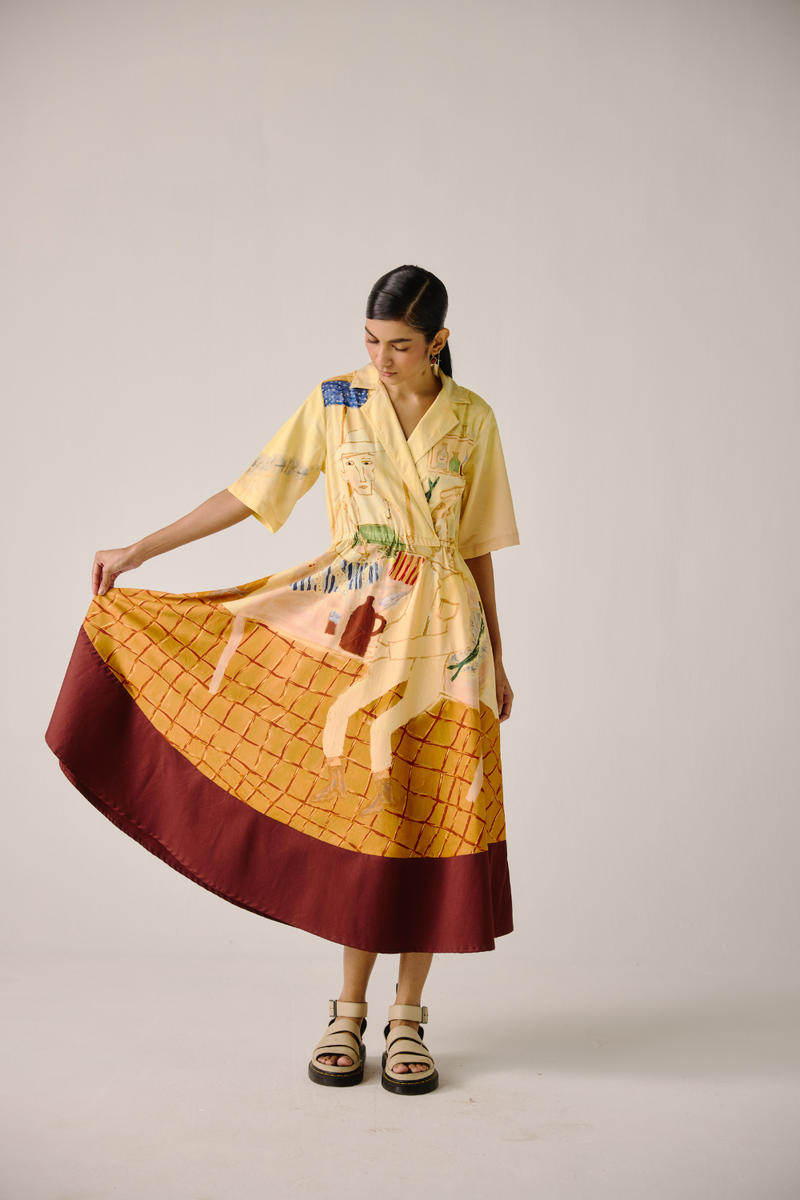 Print Blocked Dress - Fisherman cotton by CORD for women Worldwide