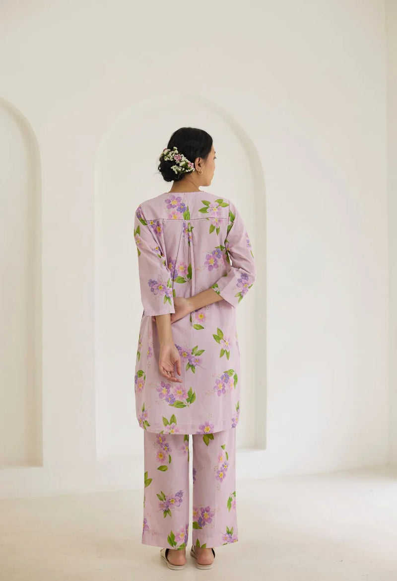 Lilac Jarul Short Kurta Set cotton by Nadiya Paar for women Worldwide