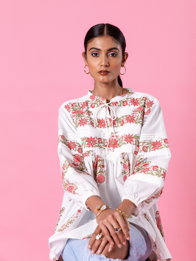 Florencia Peasent Top Top & Tunics by Marche in white color for women Worldwide