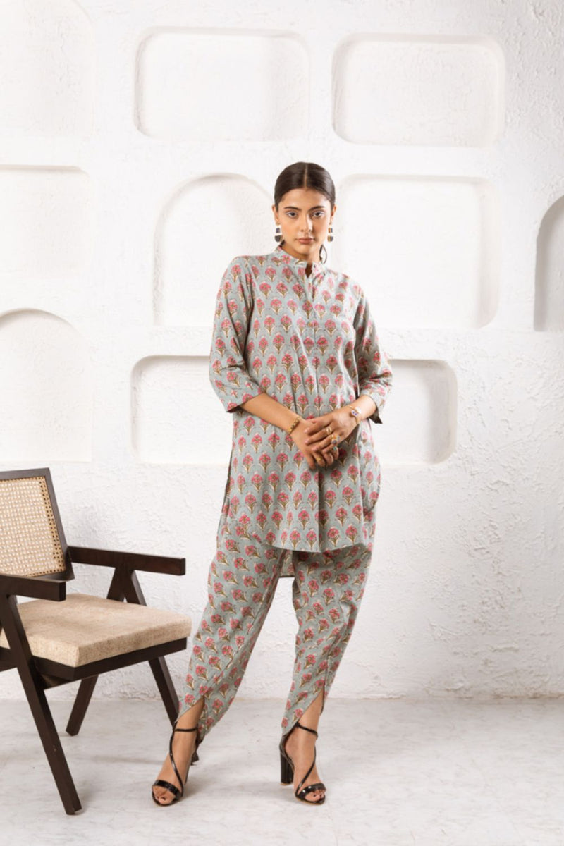 Pink Pansy Dhoti Co-Ord Co-ord Set by Marche in grey color for women Worldwide