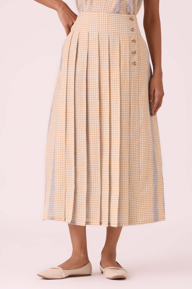 Mikhail Beige Handwoven Skirt cotton by The Summer House in beige color for women Worldwide