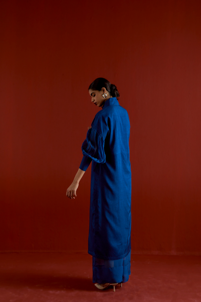 TURTLE NECK TUNIC CO-ORD-ELECTRIC BLUE silk by THREE in blue color for women Worldwide