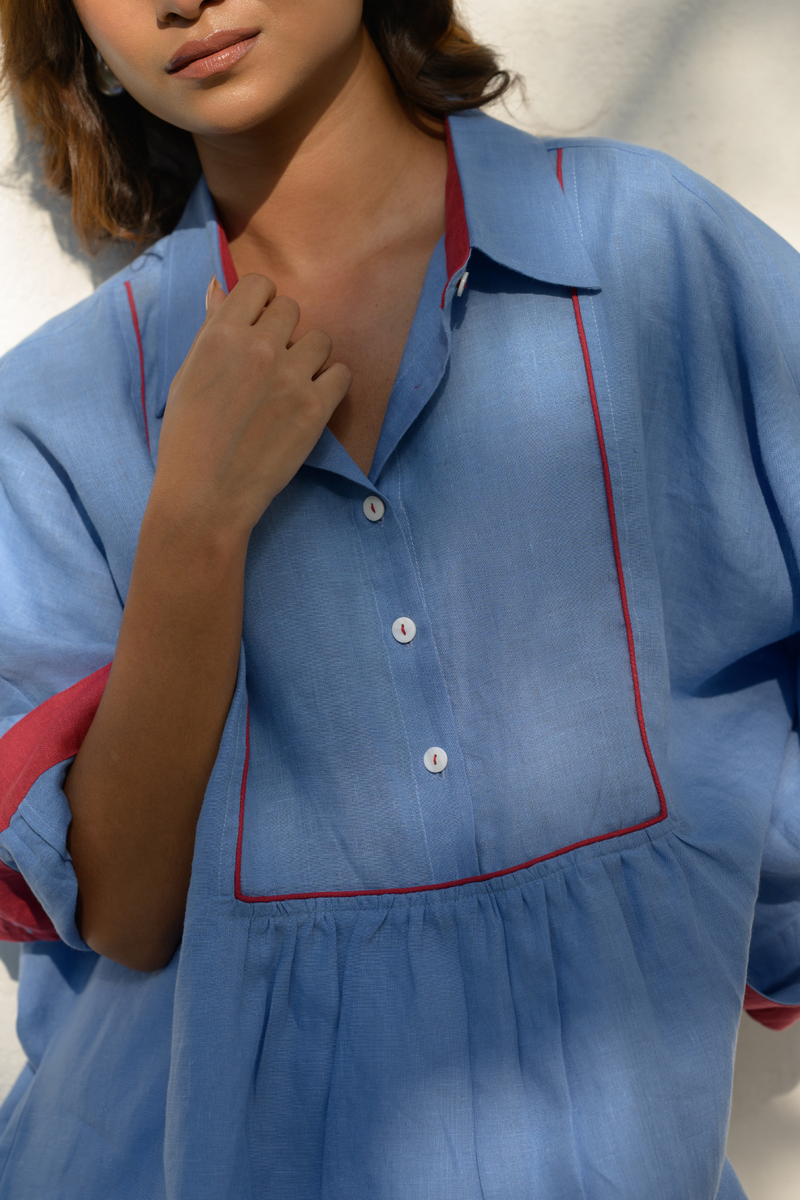 Coastal Palm Shirt linen top/shirt by Zanzibar Living in blue for women Worldwide